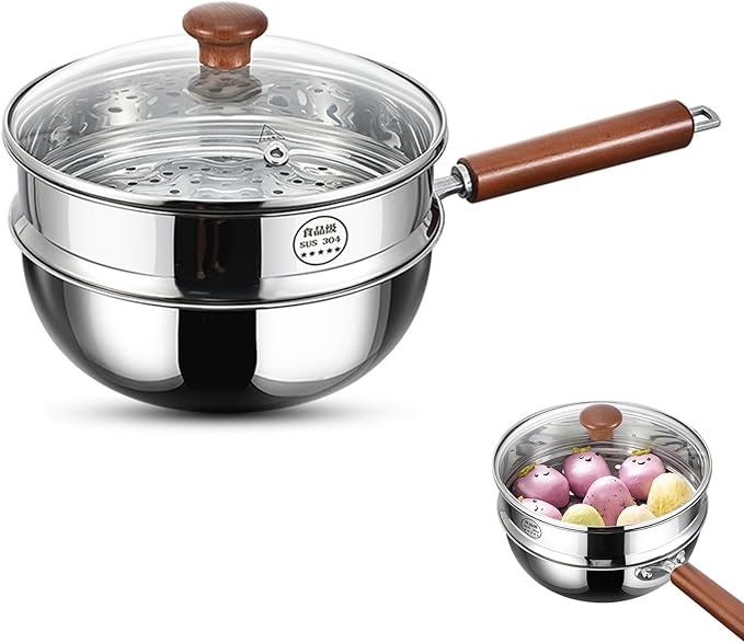 5-Ply Stainless Steel Wok Pan with Lid, Wide & Deep Cookware Stir-Fry Pans, Non-Stick Wok, Scratch-Resistant Pans for Cooking,Compatible with All Cooktops,with Steamer,9.45IN