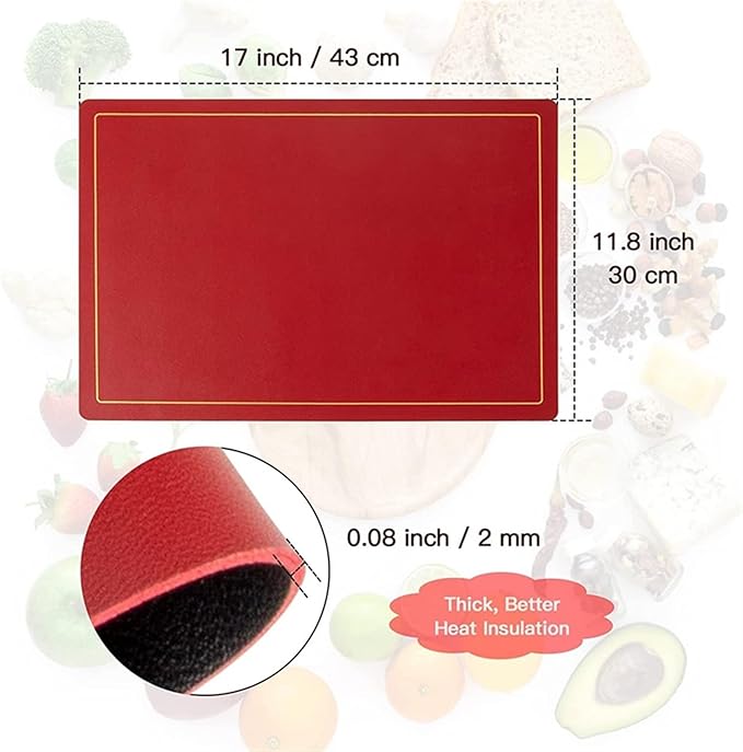 Double-Sided Color Black Red Placemats Set of 1/4/6 Gold Edge PU Leather Place Mats Indoor & Outdoor for Patio Table(SG red Black,6set)
