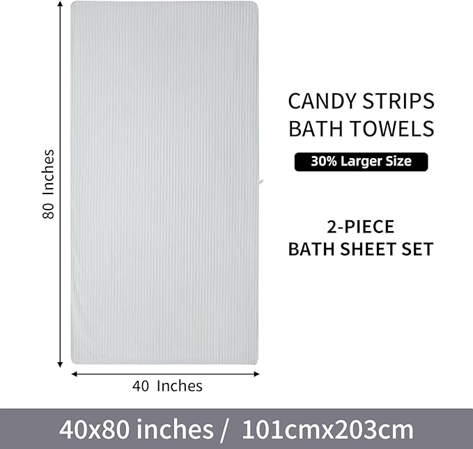 Oversized Bath Sheets 40x80 Inches Extra Large Bath Towels for Adults Super Soft Quick Dry Highly Absobent Microfiber Shower Towels for Bathroom, Pool, Gym, Yoga Towel(White, 2Piece)