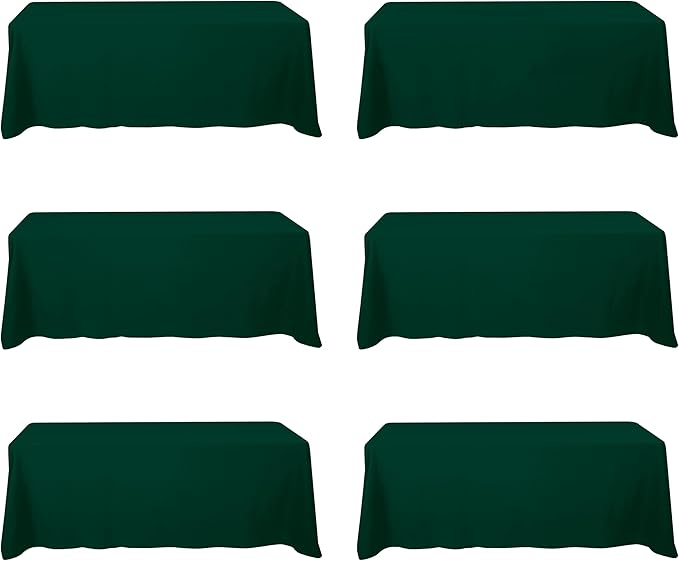 BRILLMAX 6 Pack Hunter Green Tablecloths 90 x 156 Inch for 8ft Rectangle Tables - 150 GSM Polyester Fabric, Floor Length Drop, Water, Stain & Wrinkle Resistant Cloth for Wedding Reception Banquet