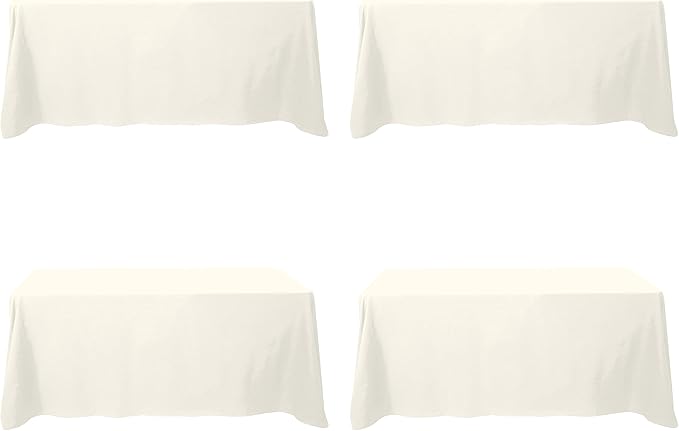 BRILLMAX 4 Pack Ivory Tablecloths 90 x 132 Inch for 6ft Rectangle Tables - 150 GSM Polyester Fabric, Floor Length Drop, Water, Stain & Wrinkle Resistant Cloth Cover for Wedding Reception Banquet