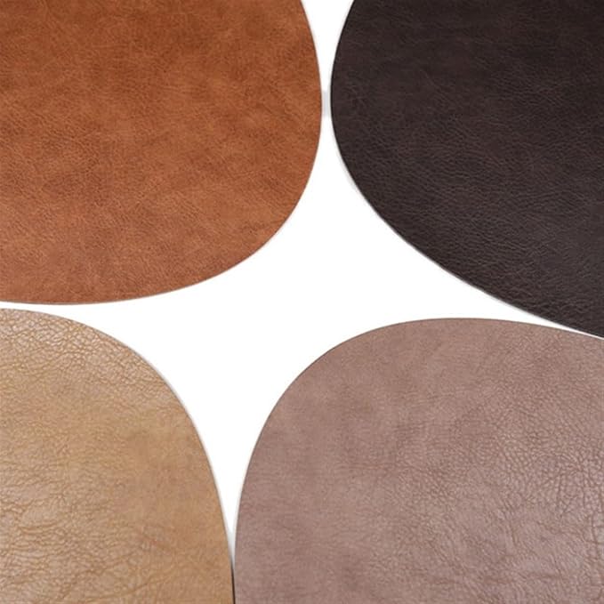 Vintage PU Dining Table Place Mat Set of 1/4/6 Shaped Faux Leather Triangle Pad Tableware Mat Coaster for Kitchen Decor(CO tan Brown,1 Set)
