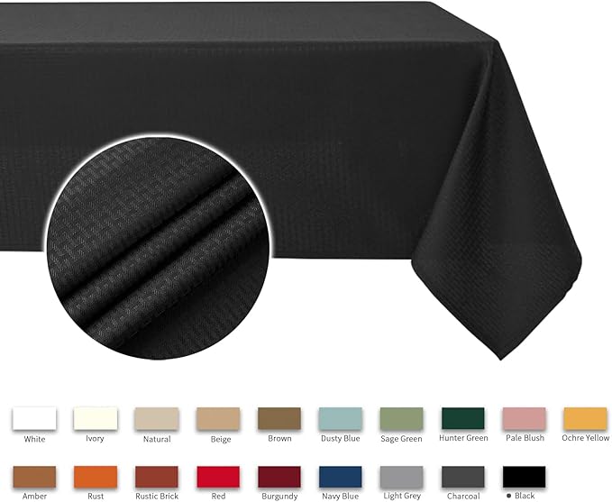 maxmill Rectangle Tablecloth Weaved Texture Design Water Resistant Wrinkle Free Spill-Proof, Soft Table Cloth for Dining Room Decoration, Banquet Parties Event Holiday Dinner, 52 x 84 Inch Black