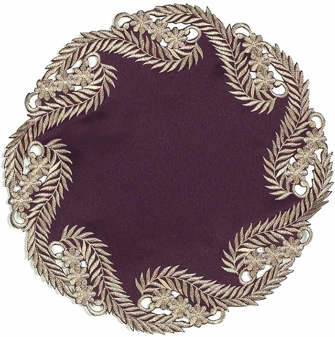 Decozen Set of 12 Doilies for Table, Lace Doilies - Rustic, Crochet, Farmhouse, Kitchen, Dining Table Centerpiece Decor - Round Christmas Placemats for Home 15 inch Gold Plum, The Anyce Collection