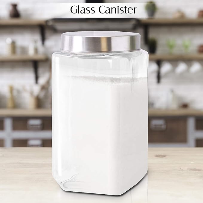 Glass Canisters for Kitchen – Set of 3 Large Food Storage Containers – 70Oz Storage Jars with Stainless Steel Lids – Suitable for Snacks, Flour, Sugar, Pet Treats – Screw-On Lid