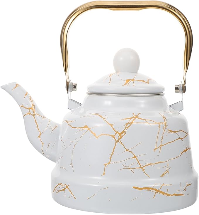 Marble Pattern Enamel Tea Kettle, 1.7L Stovetop Water Kettle for Home Use, Suitable for Gas Furnace and Induction Cooker, Ideal for Brewing Tea, Coffee, and More
