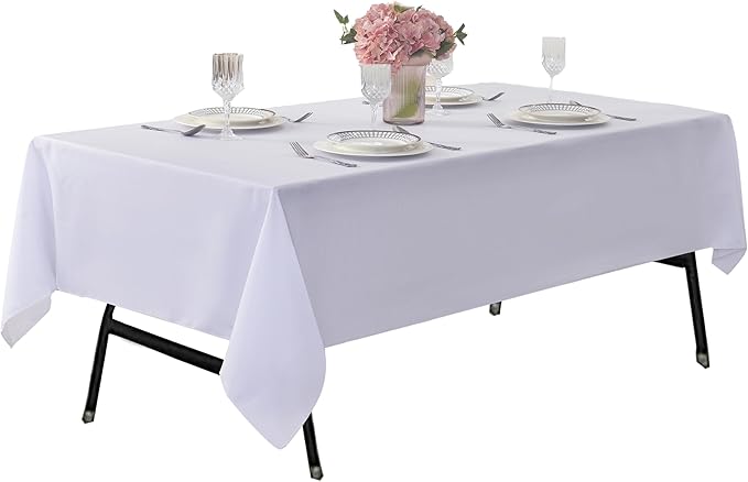 2-Pack 60x84 inch White Table Cloths, Solid Stain and Wrinkle Resistant Oblong Tablecloth, Premium Plain Weave Polyester Fabric Rectangle Table Linen Covers for Hotel, Banquet