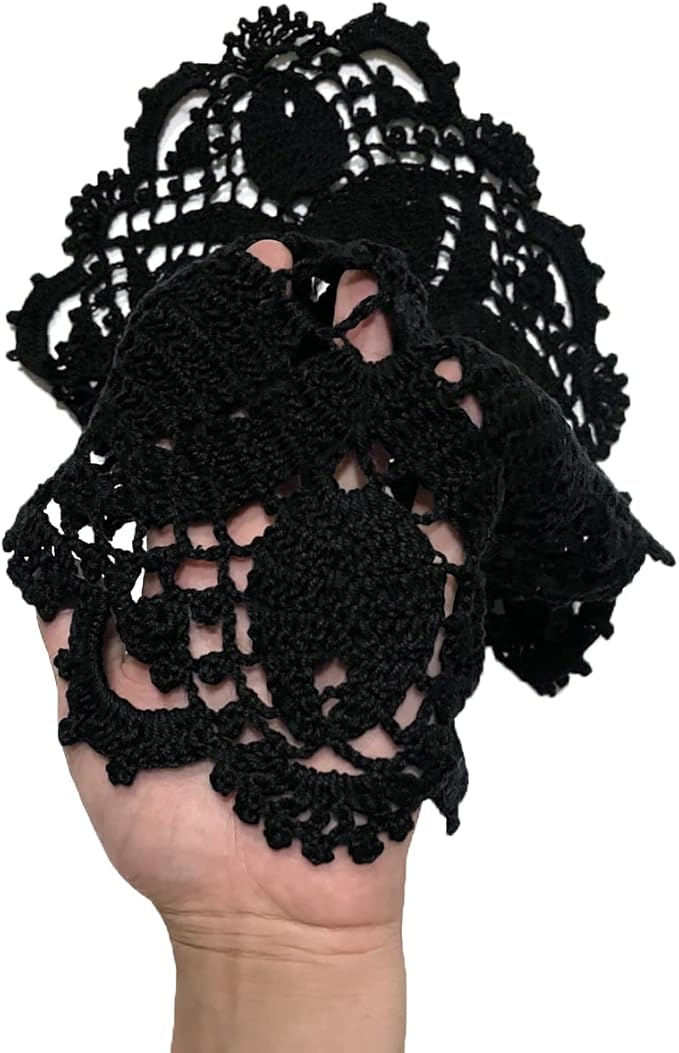 BIBITIME Lace Tablecloth Doily Handmade Crochet Placemat Women Vase Mat Kitchen Table Runner (4PCS- 12 x 22 in, Black)