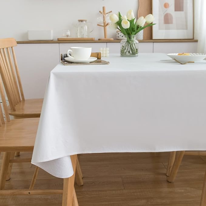 Pioggia Vinyl Tablecloth with Flannel Backing Square Waterproof Oil-Proof Plastic Table Cloth Wipeable PVC Table Cover for Indoor and Outdoor (White, 60 x 60 Inch)