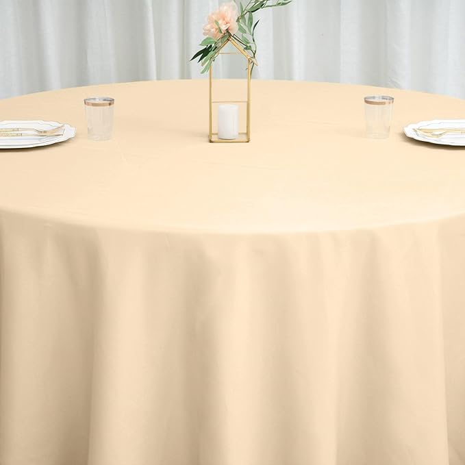 Efavormart 120" Wholesale Round Tablecloth Polyester Round Table Linens for Wedding Party Banquet Restaurant - Beige
