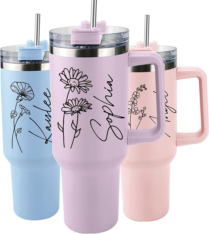 Personalized Mom Tumbler with Kids Names, Custom Christmas Gifts for Mom from Daughter and Son, Stainless Steel 40 Oz Mama Tumbler, Gifts for Grandma
