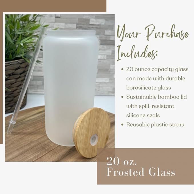 20oz Frosted Glass With Bamboo Lid and Plastic Straw - Western (Western #2, 20oz)