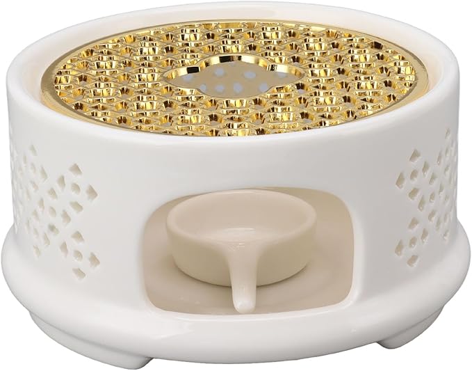 Tea Kettle Warmer, Tea Pot Warmer Ceramic Coffee and Milk Tea Warmer Hollow Frame with Tea Candle Holder Fits Most Teapots for Glass Teapot, Stainless Steel Teapot & More (White)