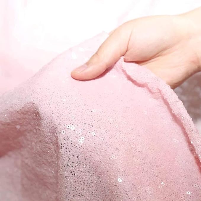 Eternal Beauty Sequin Tablecloth, 50x50 Inch Pink Square Glitter Table Cover for Valentines Cake Dessert Exhibition Party Birthday Events