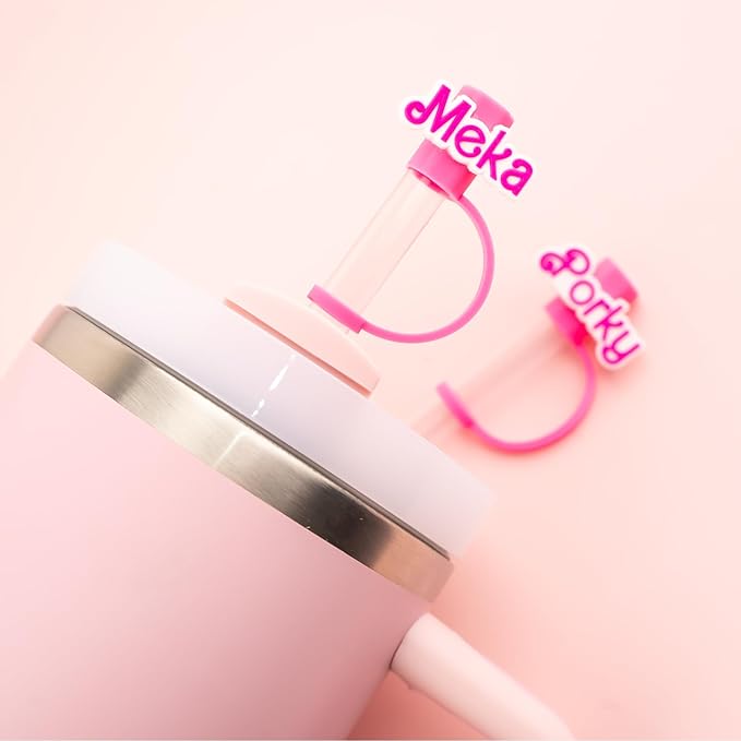 Custom Hot Pink Straw Cover Cap Tip, Personalized Pink Girl Name Tags, Cups with Lids and Straws Topper Compatible with 30 & 40 Oz Tumbler Funny Useful Cute Gifts for Girls Women
