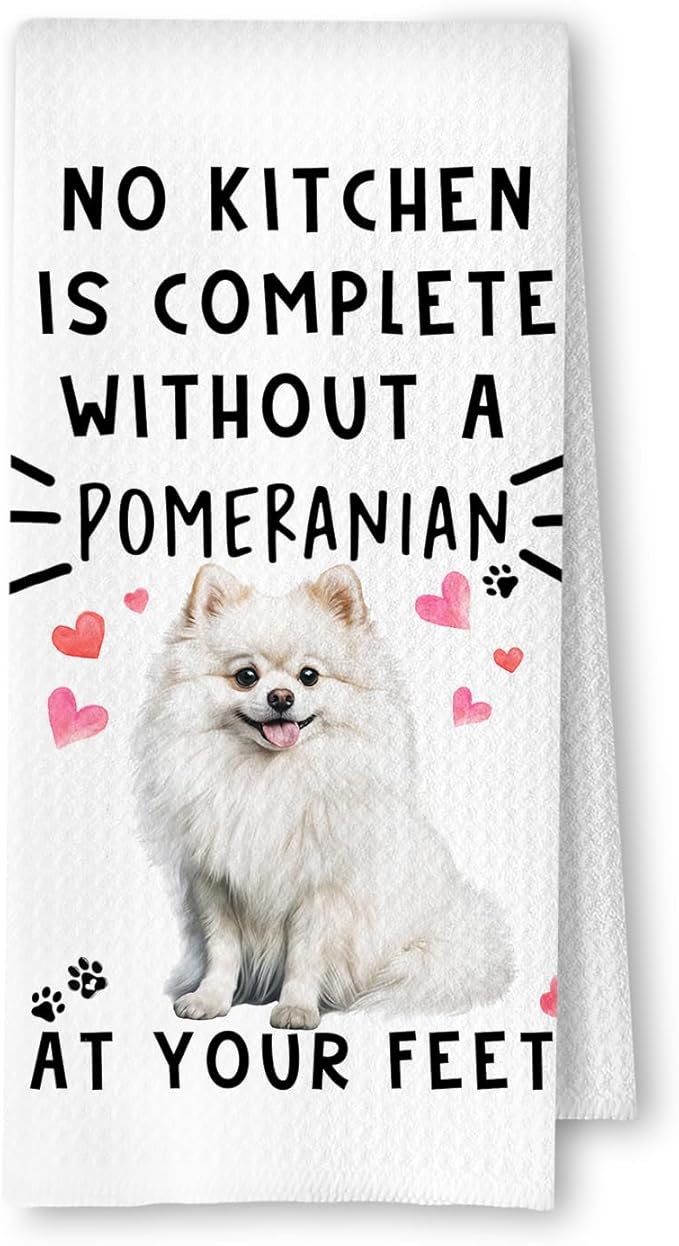 Pomeranian Funny Dog Dish Towels for Kitchen- A Kitchen is Not Complete Without A Pomeranian Dish Waffle Weave Hand Towels,Dog Lovers Gift,16×24 Inch