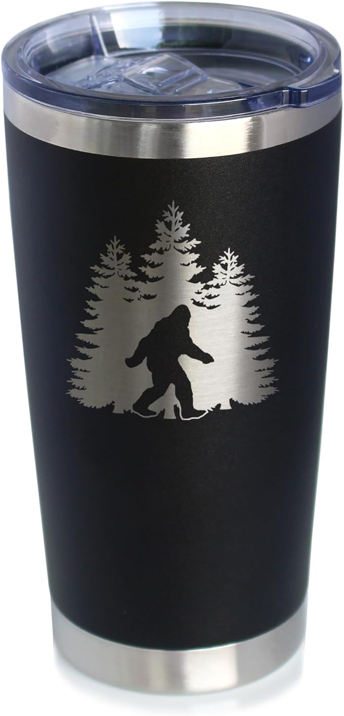 Bigfoot - Insulated Coffee Tumbler Cup with Sliding Lid - Stainless Steel Insulated Mug - Funny Bigfoot Gifts for Sasquatch Enthusiasts - Black
