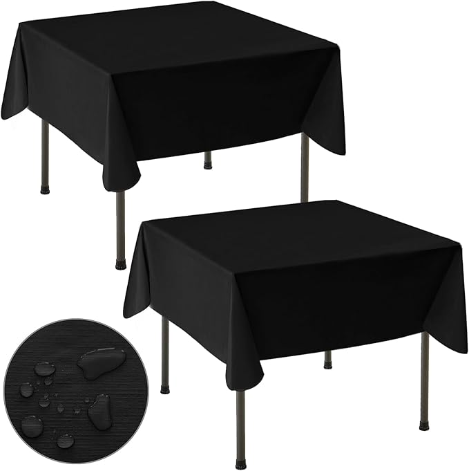 Nasitos 2 Pack Square Black Table Cloth 54x54 Inch for Card Table Square-Vinyl Card Table Cover with Flannel Backed, Waterproof Oil-Proof Wipeable Plastic Small Table Cover for Coffee Table, Patio