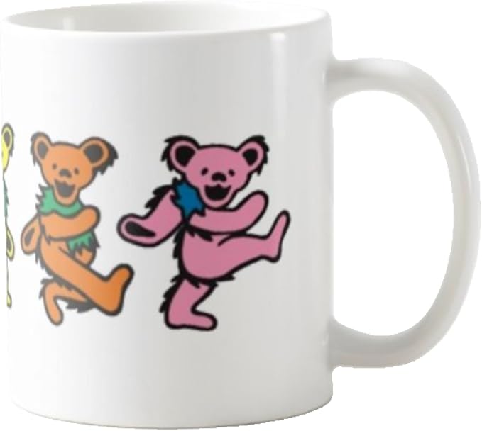 Dead Head Dancing Bears 11 Oz Ceramic Coffee Mug Grateful Gift for Friend Relative or Co-Worker Hot Chocolate Tea Cup for Right or Left Handed Drinkers