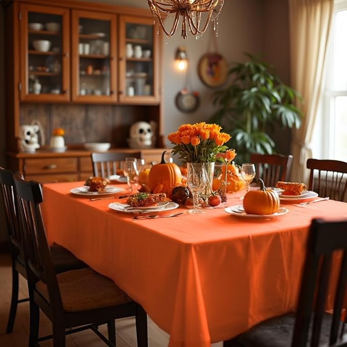 sancua Rectangle Tablecloth - 60 x 102 Inch - Stain and Wrinkle Resistant Washable Polyester Table Cloth, Decorative Fabric Table Cover for Dining Tables, Buffet Parties and Camping, Orange