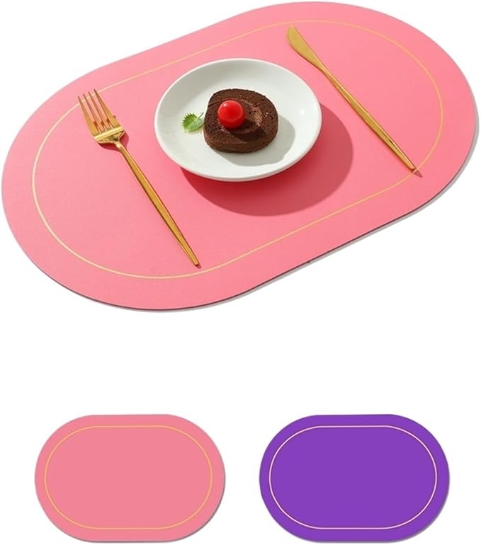 Nordic Style Leather Western Table Mat PVC Oil-Proof Table Mat Hotel Home Dining Plate Mat Non-Slip Heat Insulation Pad(Bright Pink A)