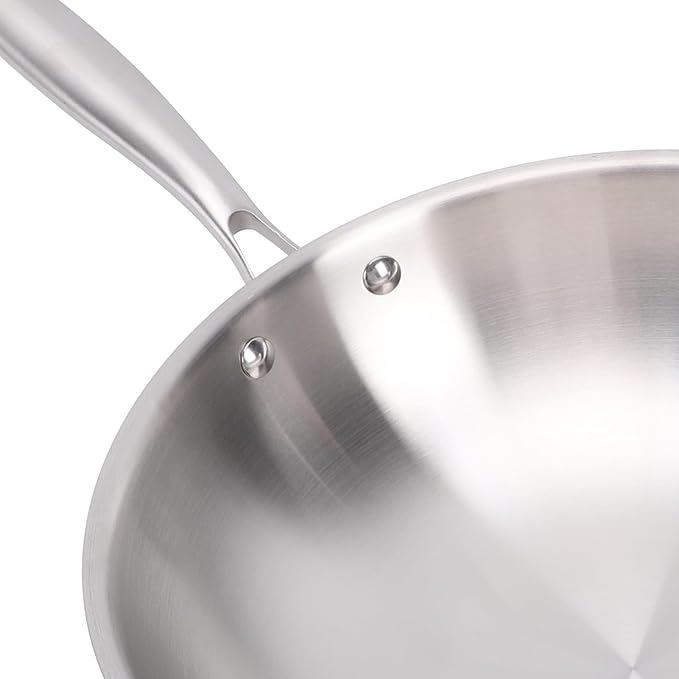 Nonstick Wok Stick Wok No Coating Wok 304 Stainless Steel Stir Fry Pan with Aluminum Core for Induction Gas Electric Stoves (32CM)