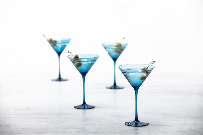 Fortessa Gala Glass, 8 Ounce Martini (Set of 4), Cornflower