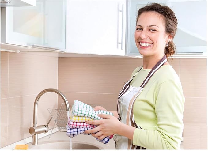 Kitinjoy Cotton 16 Pack Kitchen Towels and Dishcloths Sets, 16 x 25 Inch & 12 X 12 Inch Dish Towels Bulk, Super Soft and Absorbent Hand Towels for Kitchen Drying, Green