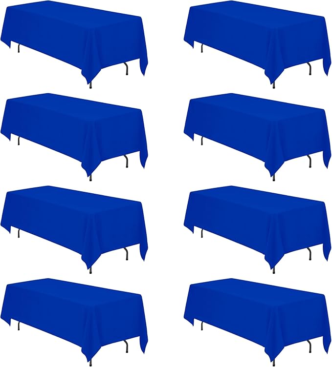 BRILLMAX 8 Pack Royal Blue Tablecloths 70 x 120 Inch for 6ft & 8ft Rectangle Tables - 150 GSM Polyester Fabric, Universal Fit, Water, Stain & Wrinkle Resistant Cloth Cover for Wedding Banquet