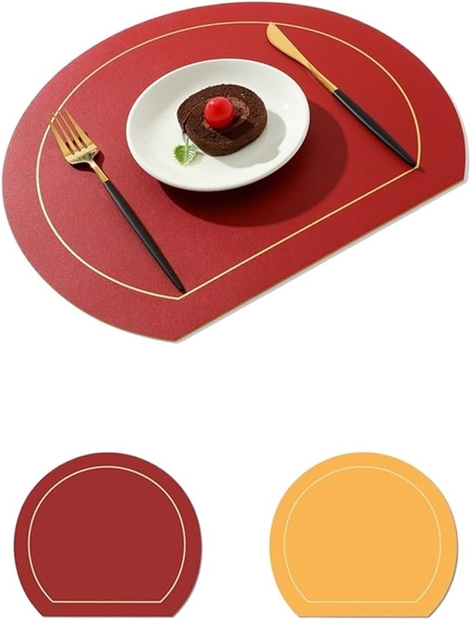 Nordic Style Leather Western Table Mat PVC Oil-Proof Table Mat Hotel Home Dining Plate Mat Non-Slip Heat Insulation Pad(Red B)