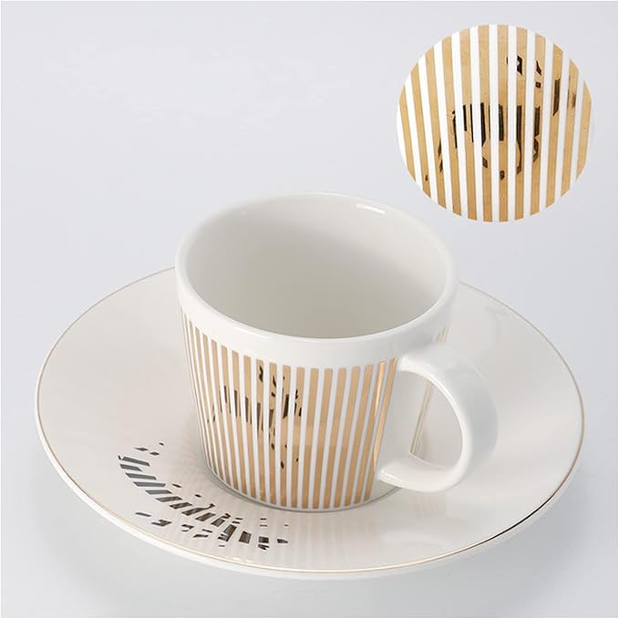 Mirror Reflection Coffee Cup Plate Luxury Afternoon Tea Set Ceramic Running Horse/Deer/Hummingbird Mug(A-Gold,90ML)