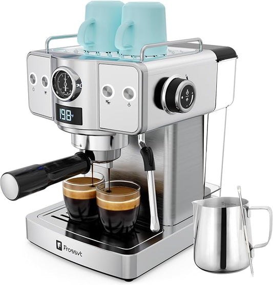 Espresso Machine 20 Bar, Milk Frother Steam Wand, 60oz (1.8 Liters) Water Tank, 1350W for Home Barista Espresso Latte Macchiato and Cappuccino Maker