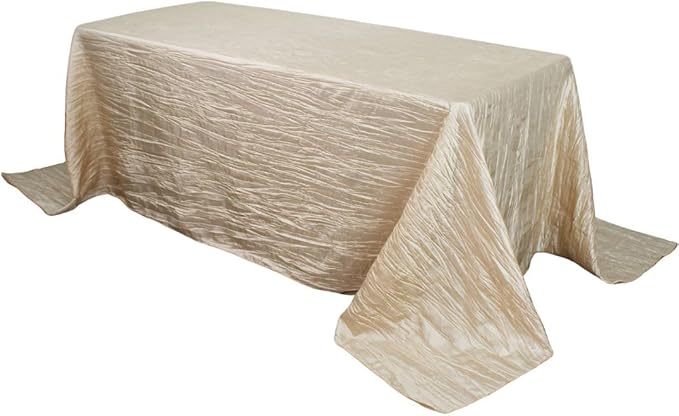 YOUR CHAIR COVERS - 90 x 156 inch Rectangular Crinkle Taffeta Tablecloth - Champagne, Rectangle Table Linens for 8 ft Rectangular Tables, Wedding Crushed Table Cloth