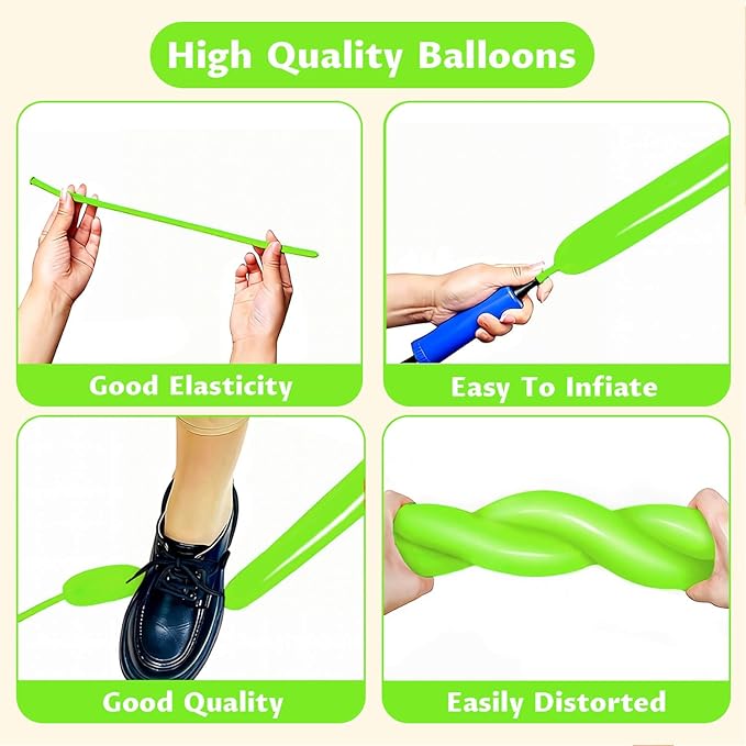 KAWKALSH 260 Light Green Long Balloons for Balloon Garland Thickening Skinny Latex Twisting Animals Modeling Christmas Birthday Wedding Party Festival Decorations 100pcs