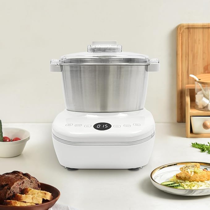 Electric Dough Maker, 5L/4.5QT 304 Stainless Steel Dough Mixer Machine with Ferment Function Commercial & Home Automatic Bread Dough Kneading Machine With Auto Timer & Touch Control 170rpm (White)
