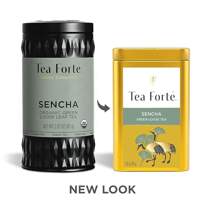 Tea Forte Sencha Premium Loose Leaf Caffeinated Green Tea Blend Canister, Makes 35-50 Cups