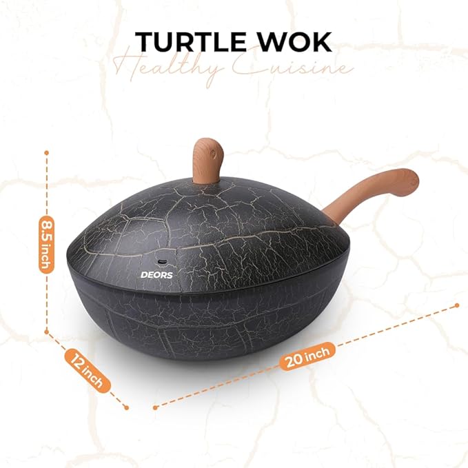 Bionic Turtle 12 Inch Nonstick Wok with Lid, Non Toxic, PFAS & PFOA Free, Dishwasher Safe, Compatible with All Stovetops, Durable Stir Fry Pan for Home Cooking