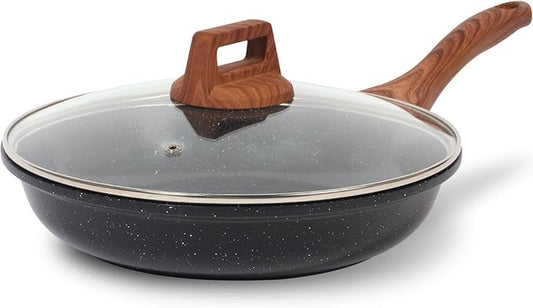 ESLITE LIFE Nonstick Ceramic Frying Pan Skillet with Lid, Non-Toxic Egg Omelette Kitchen Cooking Pans Compatible with All Stovetops (Gas, Electric & Induction), PTFE & PFOA Free (Black, 9.5" w/Lid)