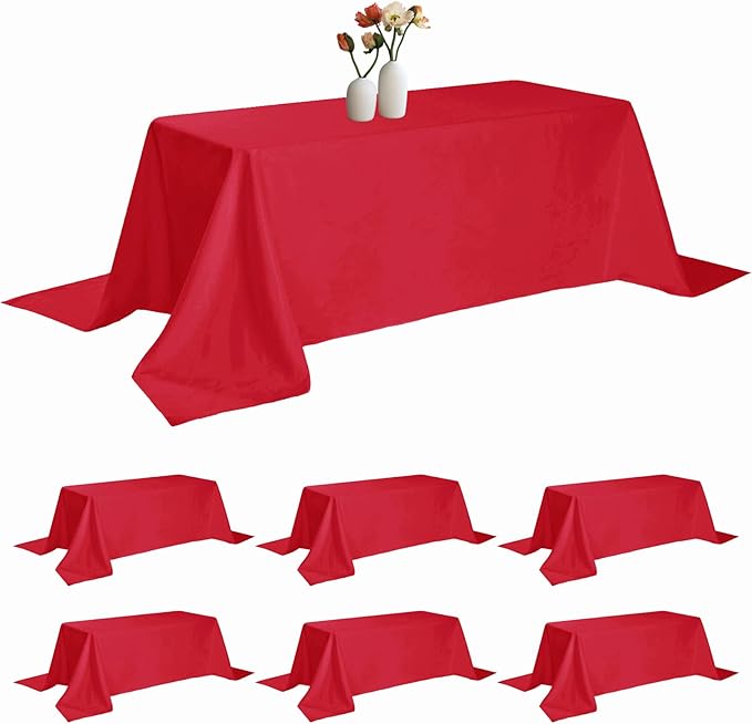 6 Pack Rectangle Tablecloth 90 x 132 Inches Red Table Cloth Stain and Wrinkle Resistant Washable Polyester Fabric Table Cover for Party, Wedding and Banquet Decoration