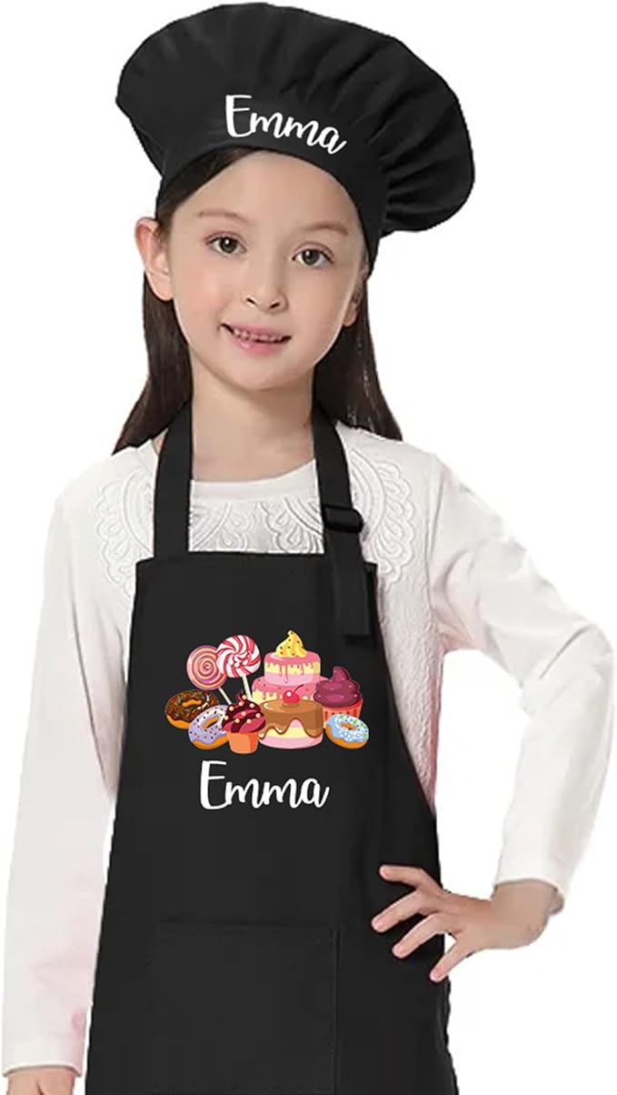 Personalized Kids Apron for Cooking, Custom Kid Apron with Chef Hat, Toddler Cooking Apron for Girls and Boys, Baking & Painting Apron, Christmas Gift For Children
