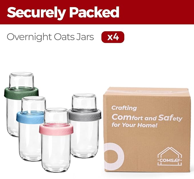 16+4oz Glass Yogurt Parfait Cups with Lids, Reusable Containers with Dry & Wet Separation, Leak-Proof for Overnight Oats, Meal Prep, Portable to Work & School, Easy Clean 4 Pack