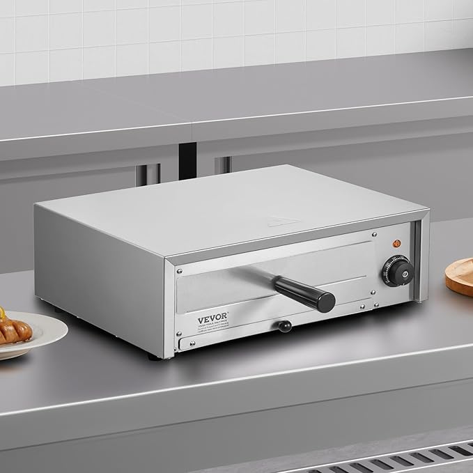 VEVOR Countertop Electric Pizza Oven, 12-inch, 1500W, 122-662℉ Temp Range, Stainless Steel Construction and Easy-to-Clean Crumb Tray, Suitable for Both Commercial and Home Use