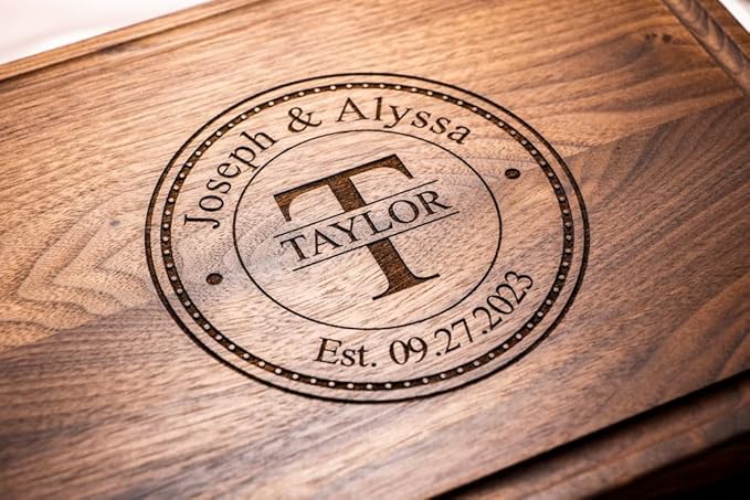 Personalized Cutting Board, Custom Wedding, Anniversary or Housewarming Gift Idea, Wood Engraved Charcuterie, for Couples, Family and Clients (Initial Stamp 075)