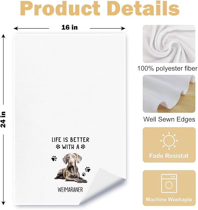 Weimaraner Dog Kitchen Towels, Weimaraner Lover Gifts Dish Tea Towels for Kitchen Decor, Dog Mom Dad Gifts Decorative Hand Towel for Bathroom, 16x24 Inches