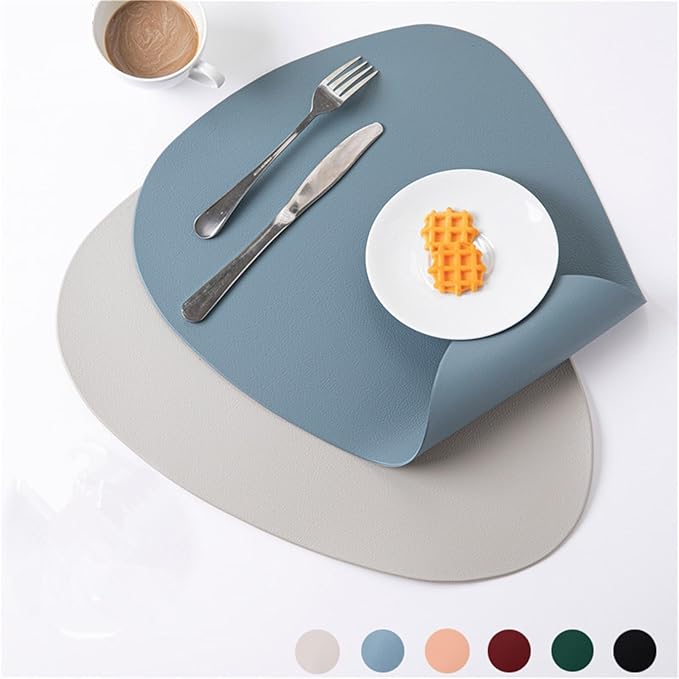 Grey PU Leather Placemats for Table Waterproof Non-Slip Table Mat Set Coaster Set Cup Wine Mat Tableware Pad Napkin for Kitchen(Orange)