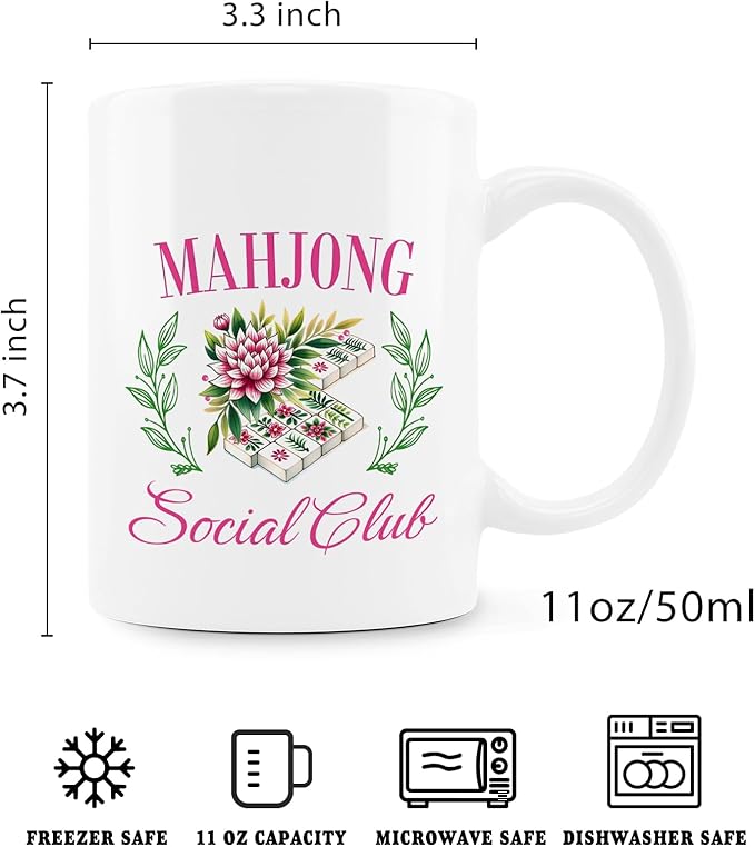 Mah Jong Gifts Mug, Mahjong Gifts for Women Coffee Cup Ceramic, Gift for Mah Jong Players Lovers, Mahjong Social Club Ceramic Coffee Tea Mug 11 oz