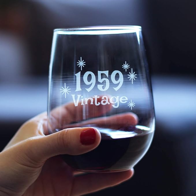 Bevvee Vintage 1959 Stemless Wine Glass - 67th Birthday Gifts for Women & Men Turning 67 - Bday Party Decor - Large 17 oz