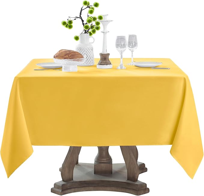Square Tablecloth 52 x 52 Inch Yellow Tablecloths Stain-Wrinkle Resistant Washable Polyester Table Cloths for Holiday, Buffet Parties, and Weddinge 1pack