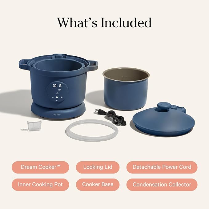 Our Place Dream Cooker | 6 Qt Ceramic Nonstick Multicooker & Pressure Cooker with Touchscreen Controls & Auto Steam Release | 4 Modes: Pressure Cook, Sauté/Sear, Slow Cook & Warm | Blue Salt