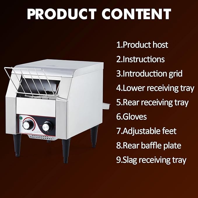 Commercial Conveyor Toaster, 150 Slices/Hour Stainless Steel Toaster Oven with Dual Heating & 7-Speed Belt for Bagels/Buns/Bread in Cafes/Buffets